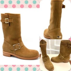 Jimmy Choo Suede Yen Biker Boot 35.5 / 5.5 Whisky Mid-calf NIB